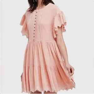 Free People Embroidered Peach babydoll dress Sz L